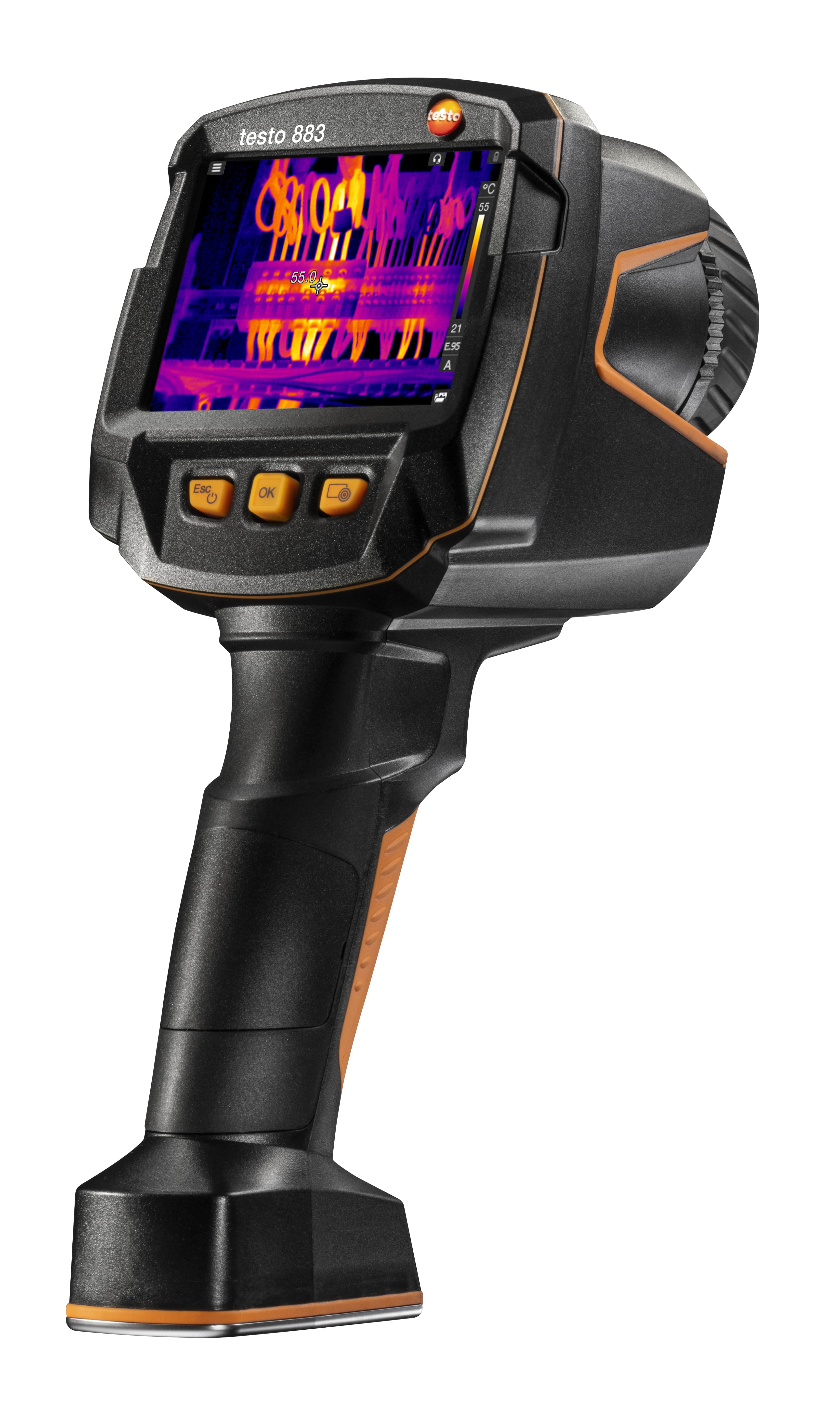 testo 883 Kit - Câmera termográfica (9Hz), inclui maleta, lente adicional, bateria adicional e carregador externo