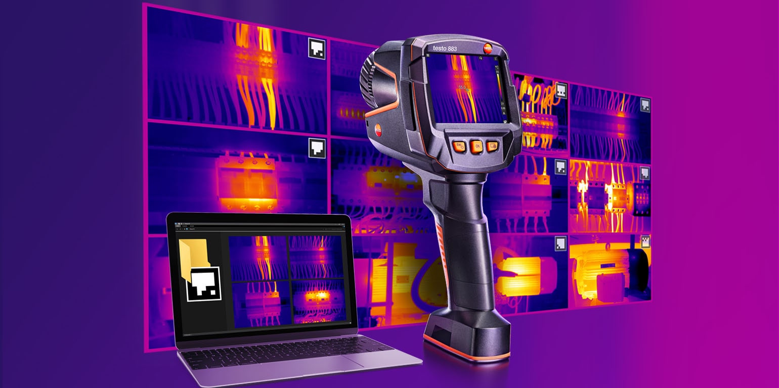 testo 883 Kit - Câmera termográfica (9Hz), inclui maleta, lente adicional, bateria adicional e carregador externo