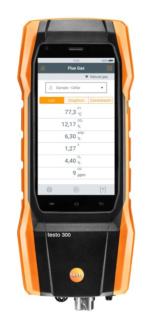 Testo 300 analisador de gases de combustão (O2, CO até 4.000 ppm), incl. Unidade de alimentação USB